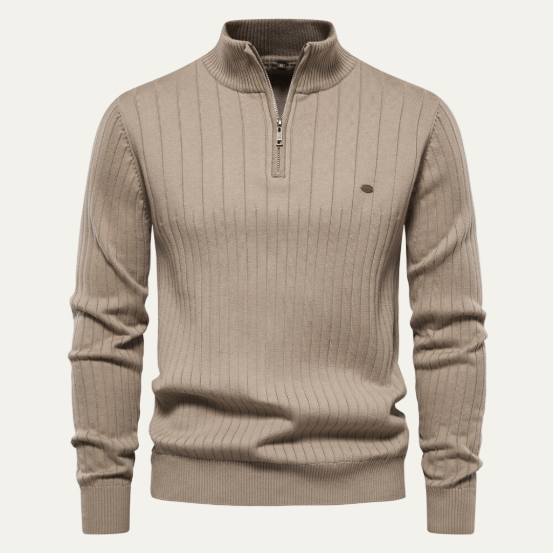 VogeLuxe | Men’s Ribbed Quarter Zip Collar Sweater 4