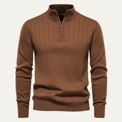 VogeLuxe | Men’s Ribbed Quarter Zip Collar Sweater 5