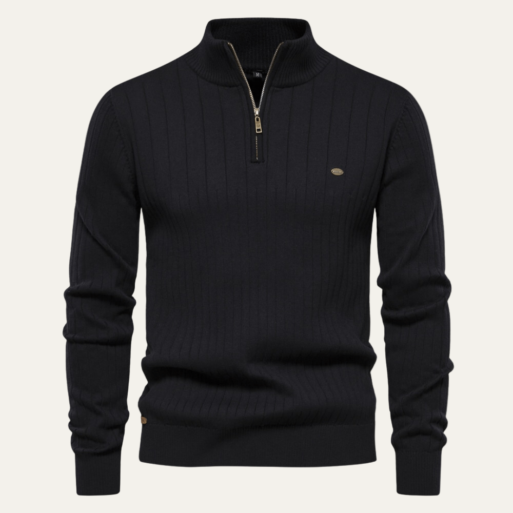 VogeLuxe | Men’s Ribbed Quarter Zip Collar Sweater 6