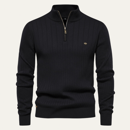 VogeLuxe | Men’s Ribbed Quarter Zip Collar Sweater 6