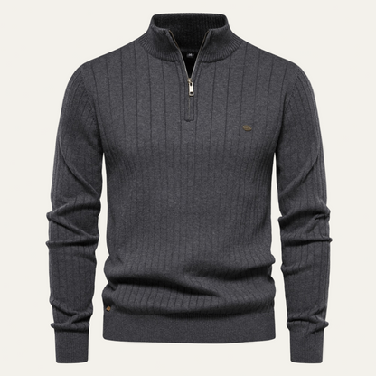 VogeLuxe | Men’s Ribbed Quarter Zip Collar Sweater 7