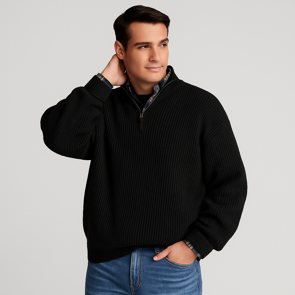 VogeLuxe | Men’s Ribbed Stand Collar Sweater 1