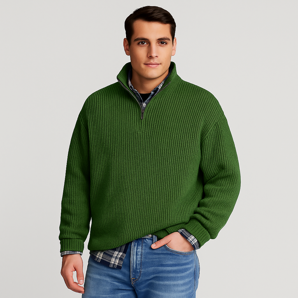 VogeLuxe | Men’s Ribbed Stand Collar Sweater 2