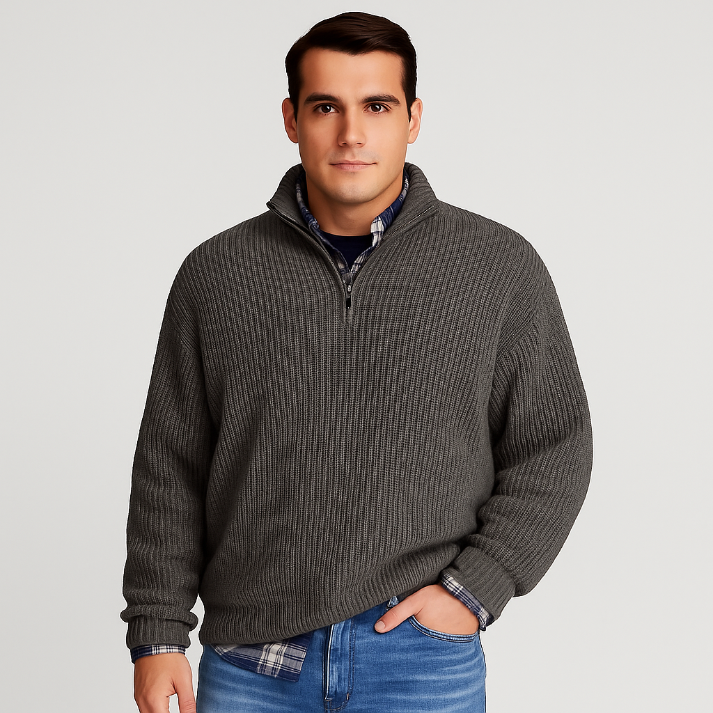 VogeLuxe | Men’s Ribbed Stand Collar Sweater 3