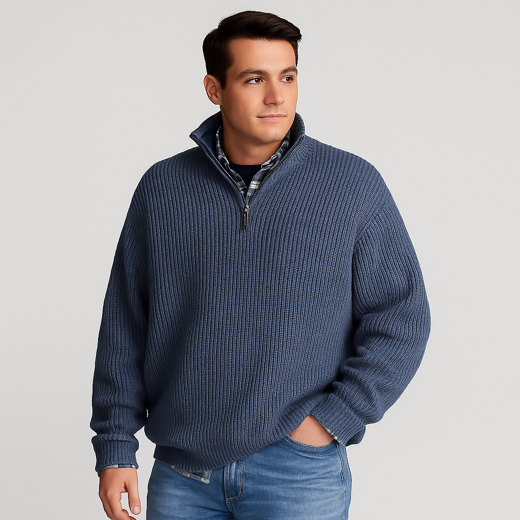 VogeLuxe | Men’s Ribbed Stand Collar Sweater 4