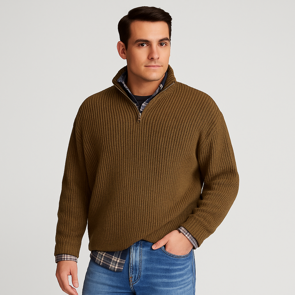 VogeLuxe | Men’s Ribbed Stand Collar Sweater 5