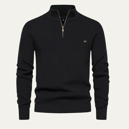 VogeLuxe | Men’s Ribbed Stand Collar Sweater with Quarter-Zip Closure 0