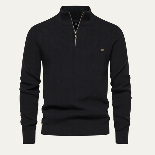 VogeLuxe | Men’s Ribbed Stand Collar Sweater with Quarter-Zip Closure 0