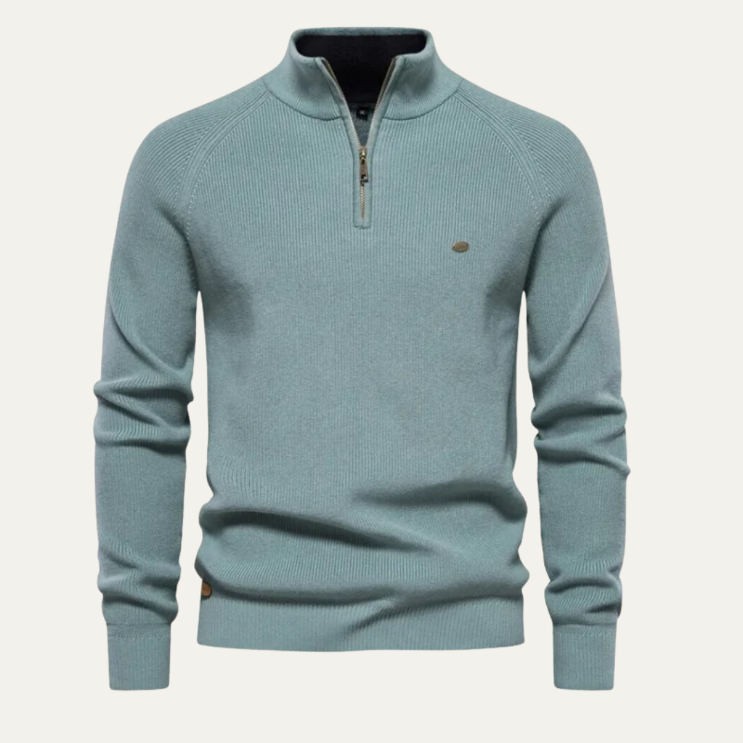 VogeLuxe | Men’s Ribbed Stand Collar Sweater with Quarter-Zip Closure 2