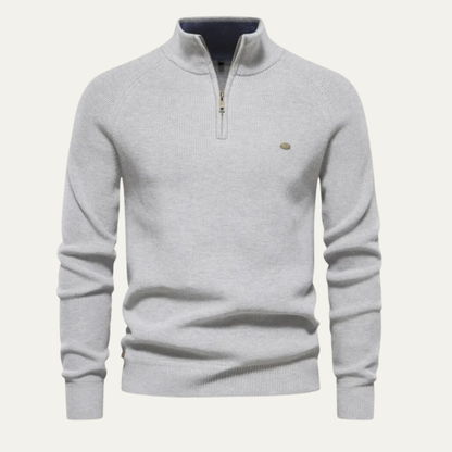 VogeLuxe | Men’s Ribbed Stand Collar Sweater with Quarter-Zip Closure 3