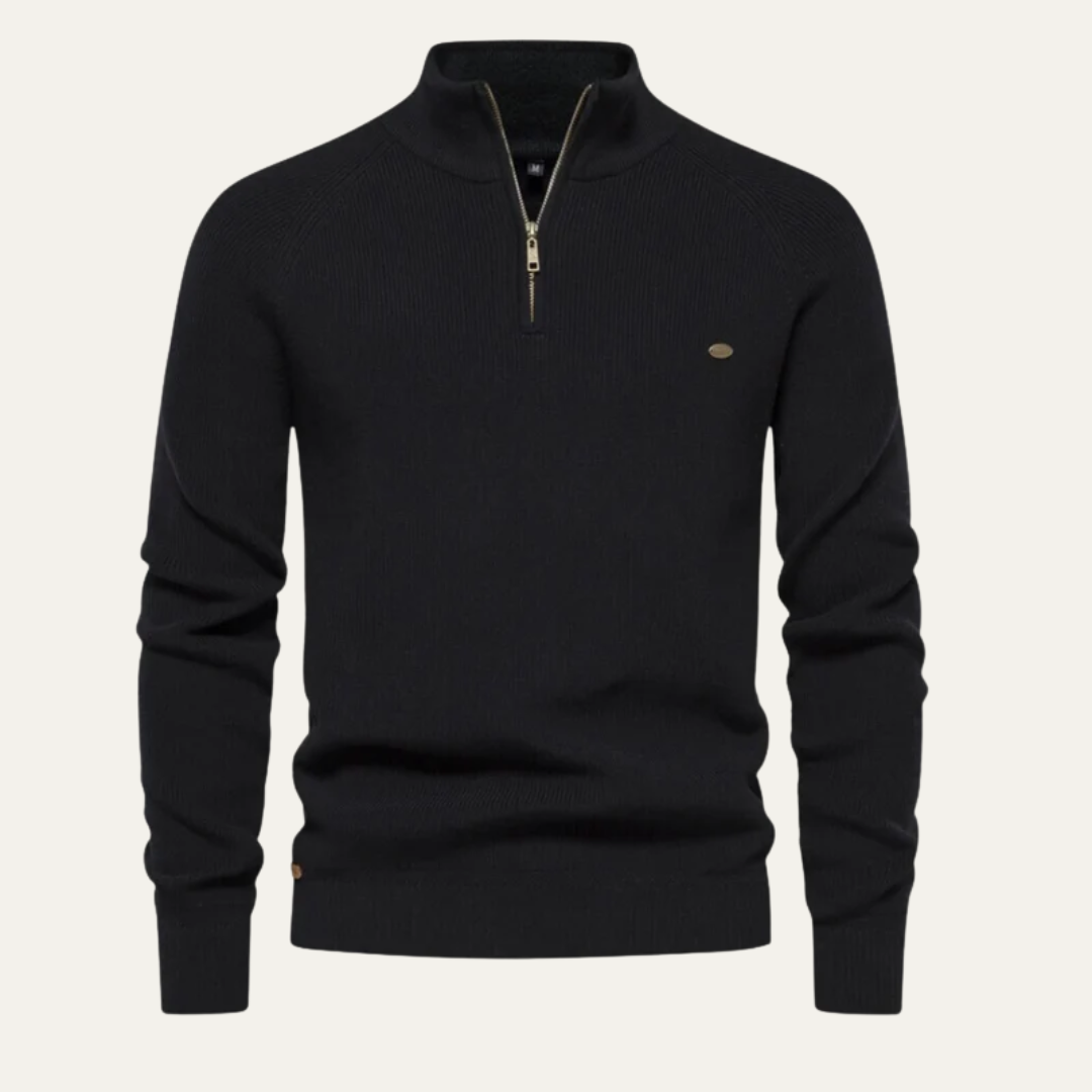 VogeLuxe | Men’s Ribbed Stand Collar Sweater with Quarter-Zip Closure 4
