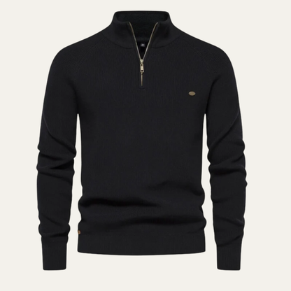 VogeLuxe | Men’s Ribbed Stand Collar Sweater with Quarter-Zip Closure 4