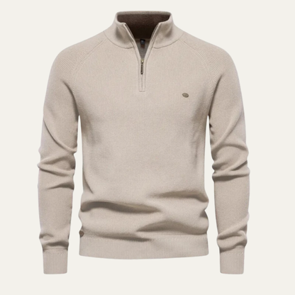 VogeLuxe | Men’s Ribbed Stand Collar Sweater with Quarter-Zip Closure 5