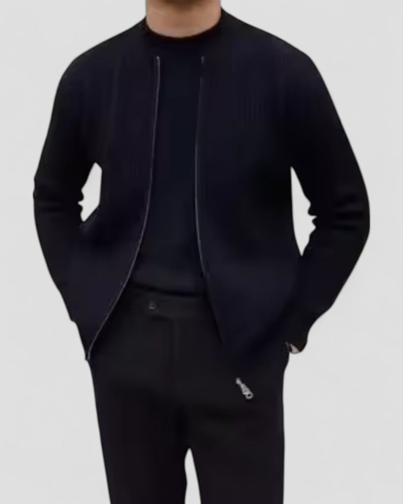 VogeLuxe | Men’s Ribbed Zip-Up Knit Cardigan 2
