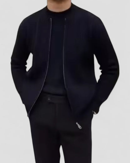 VogeLuxe | Men’s Ribbed Zip-Up Knit Cardigan 2