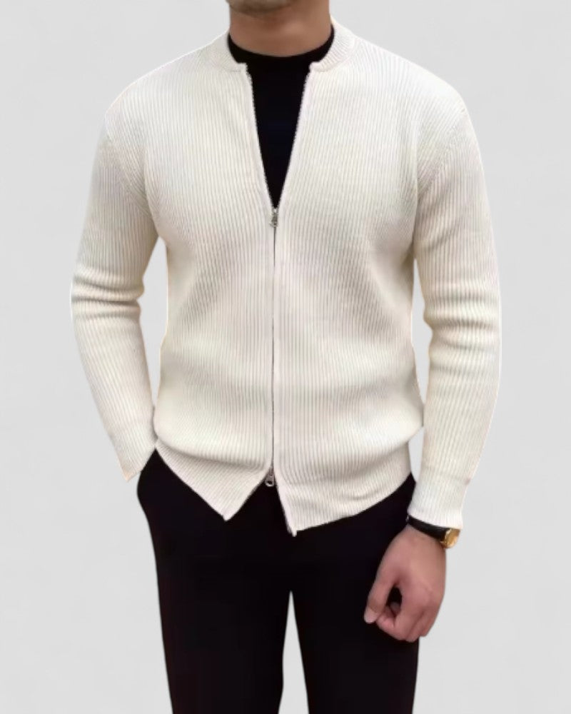 VogeLuxe | Men’s Ribbed Zip-Up Knit Cardigan 3
