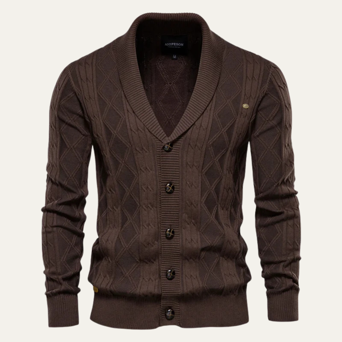 VogeLuxe | Men’s Shawl-Collar Cardigan with Cable Knit 0