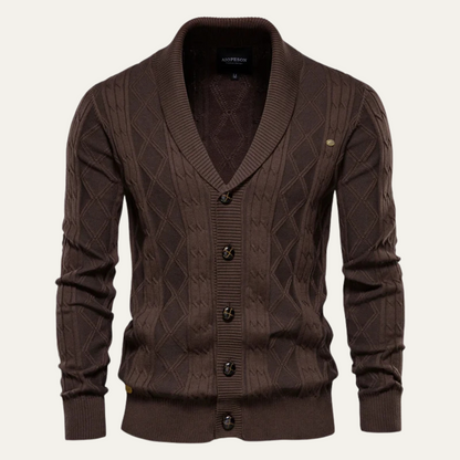 VogeLuxe | Men’s Shawl-Collar Cardigan with Cable Knit 0