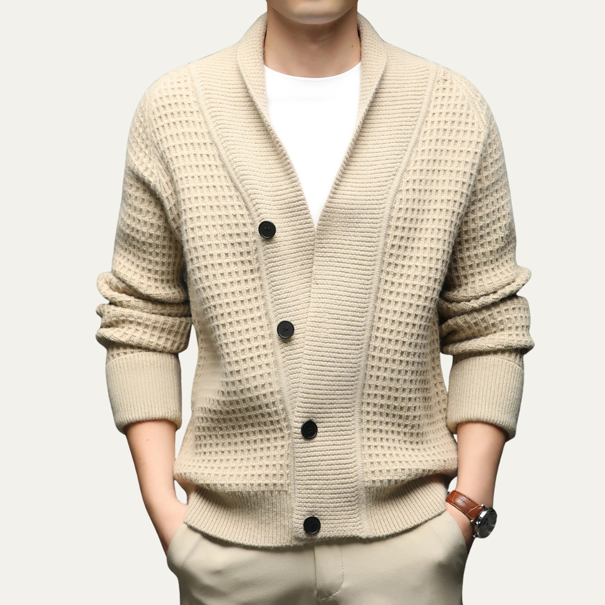 VogeLuxe | Men’s Shawl-Collar Cardigan with Textured Knit 0