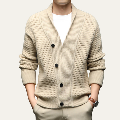 VogeLuxe | Men’s Shawl-Collar Cardigan with Textured Knit 0