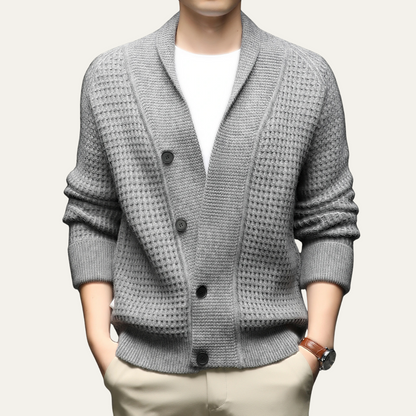 VogeLuxe | Men’s Shawl-Collar Cardigan with Textured Knit 4
