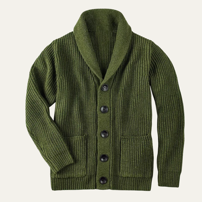 VogeLuxe | Men’s Shawl-Collar Ribbed Cardigan 4