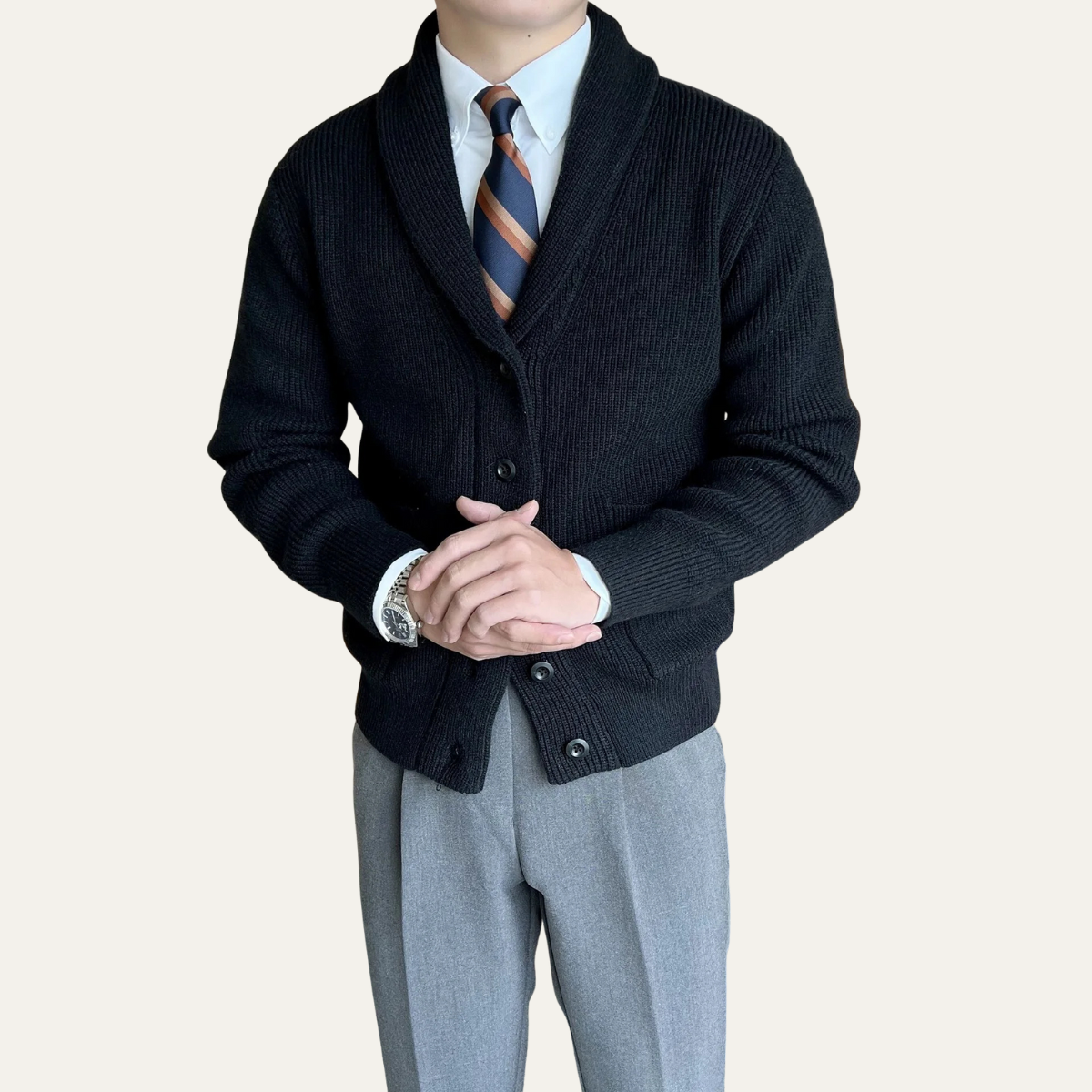 VogeLuxe | Men’s Shawl-Collar Ribbed Knit Winter Cardigan 0