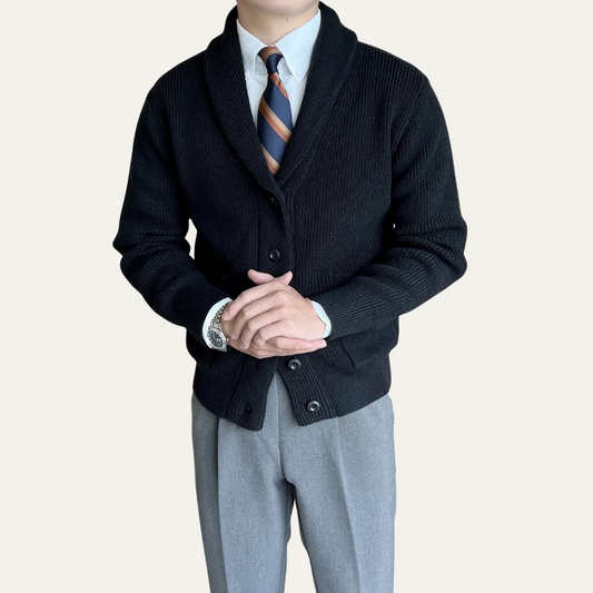 VogeLuxe | Men’s Shawl-Collar Ribbed Knit Winter Cardigan 0