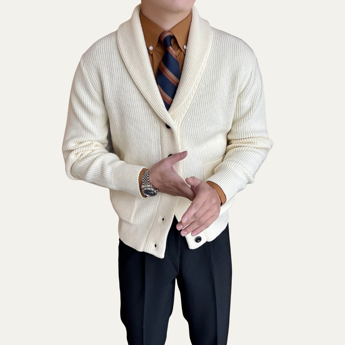 VogeLuxe | Men’s Shawl-Collar Ribbed Knit Winter Cardigan 2