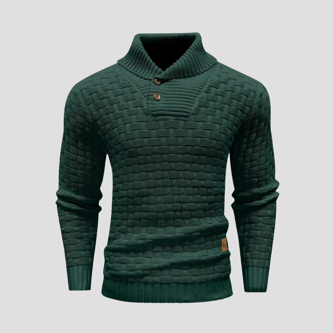 VogeLuxe | Men’s Shawl Neck Basketweave Knit Sweater 3