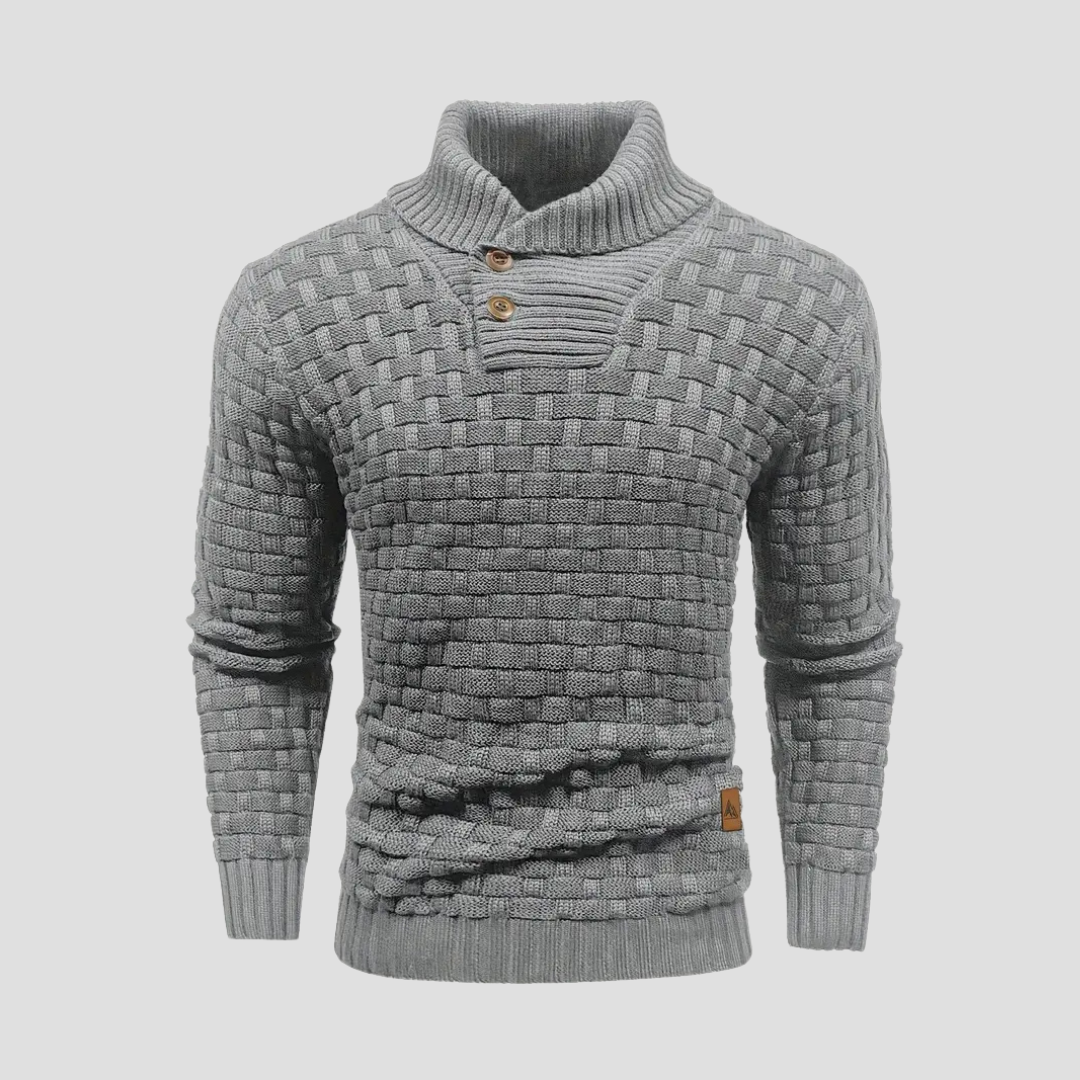 VogeLuxe | Men’s Shawl Neck Basketweave Knit Sweater 5