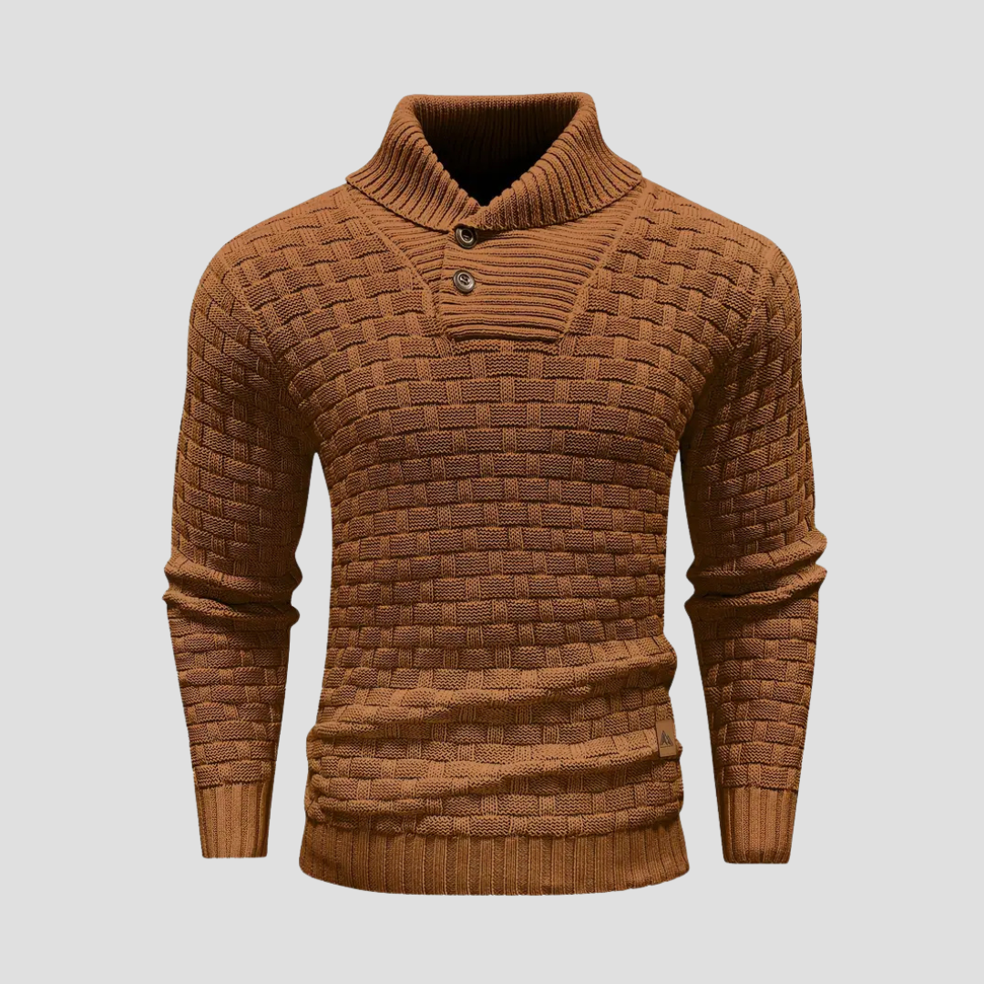 VogeLuxe | Men’s Shawl Neck Basketweave Knit Sweater 6