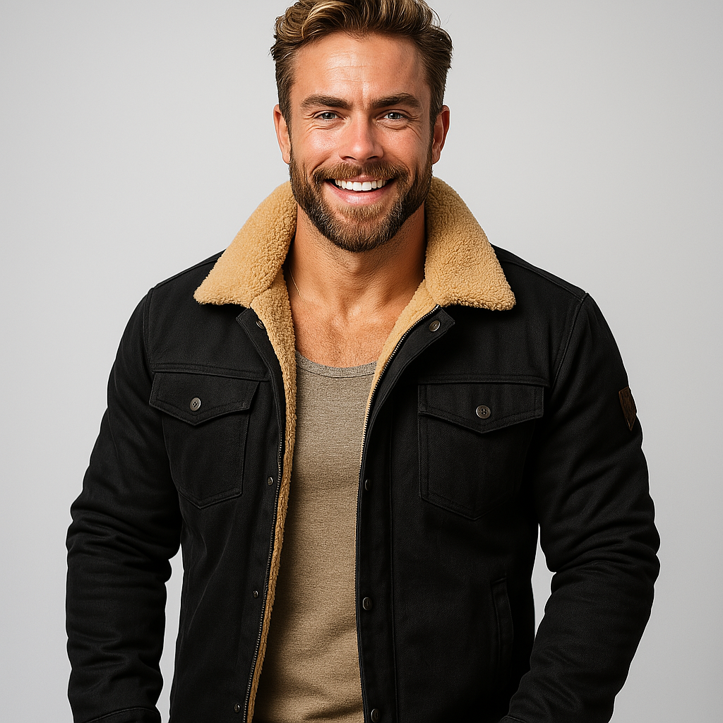 VogeLuxe | Men’s Shearling-Lined Snap-Front Trucker Jacket 3
