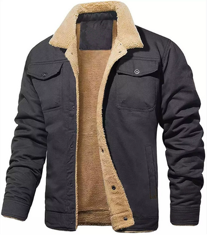 VogeLuxe | Men’s Shearling-Lined Snap-Front Trucker Jacket 8