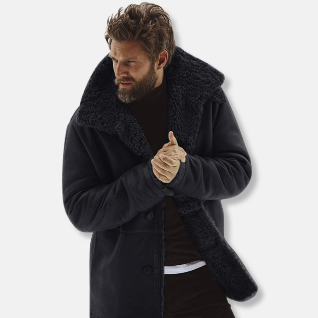 VogeLuxe | Men’s Shearling Trim Mid-Length Coat 1
