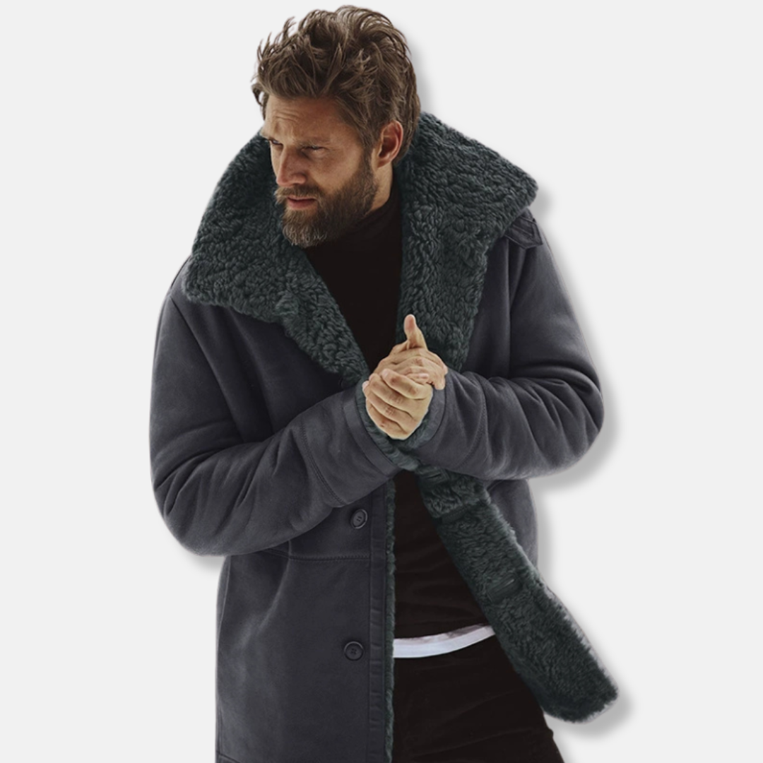VogeLuxe | Men’s Shearling Trim Mid-Length Coat 2