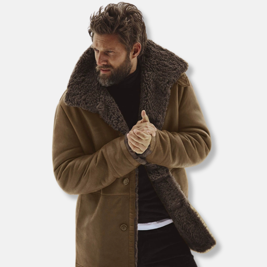 VogeLuxe | Men’s Shearling Trim Mid-Length Coat 3