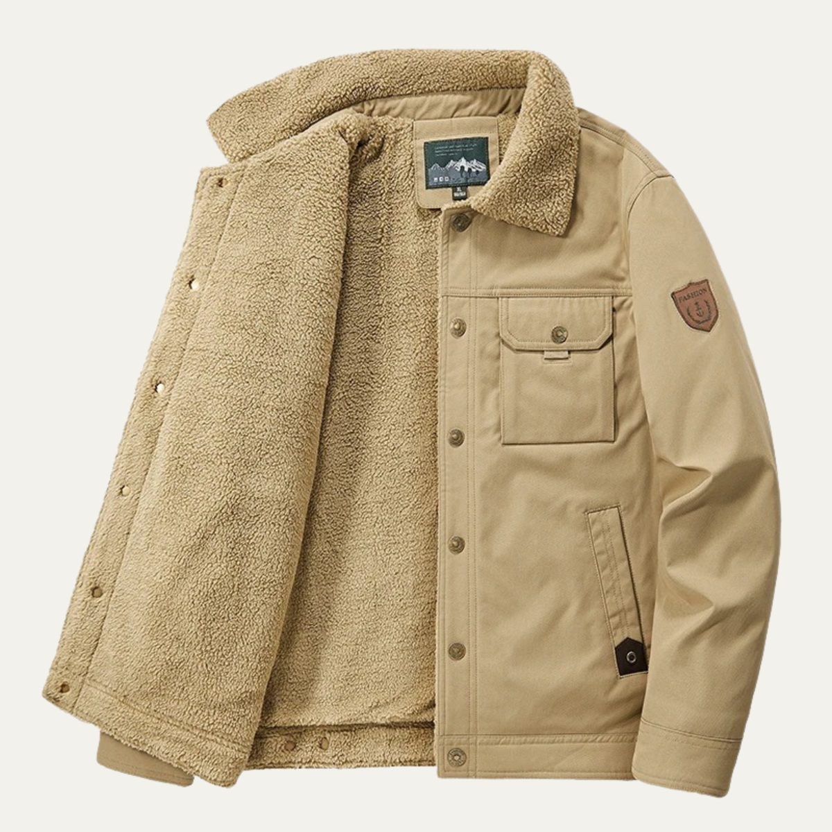 VogeLuxe | Men’s Sherpa-Lined Casual Snap Jacket with Pockets 0