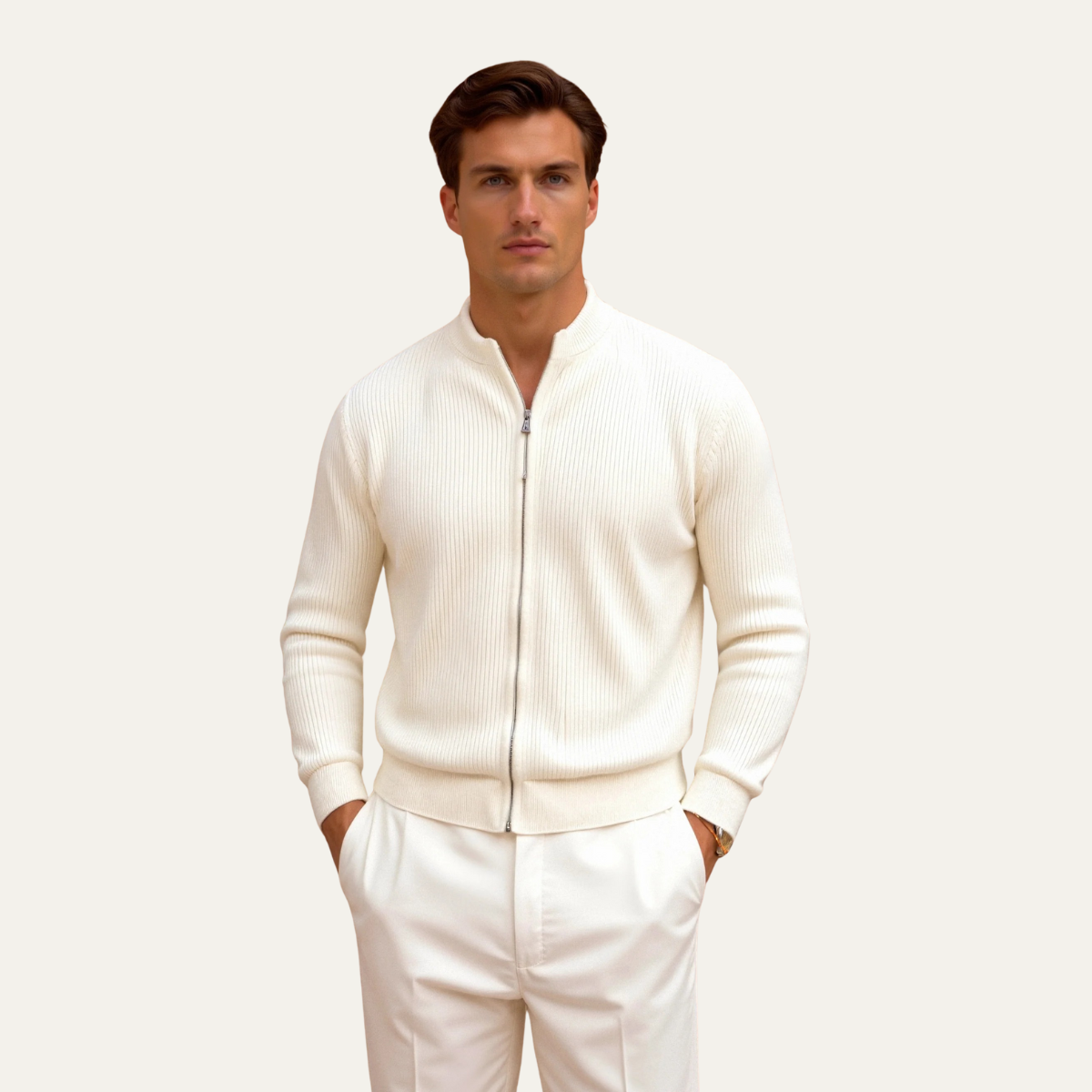 VogeLuxe | Men’s Sleek Ribbed Zip Bomber Sweater 1