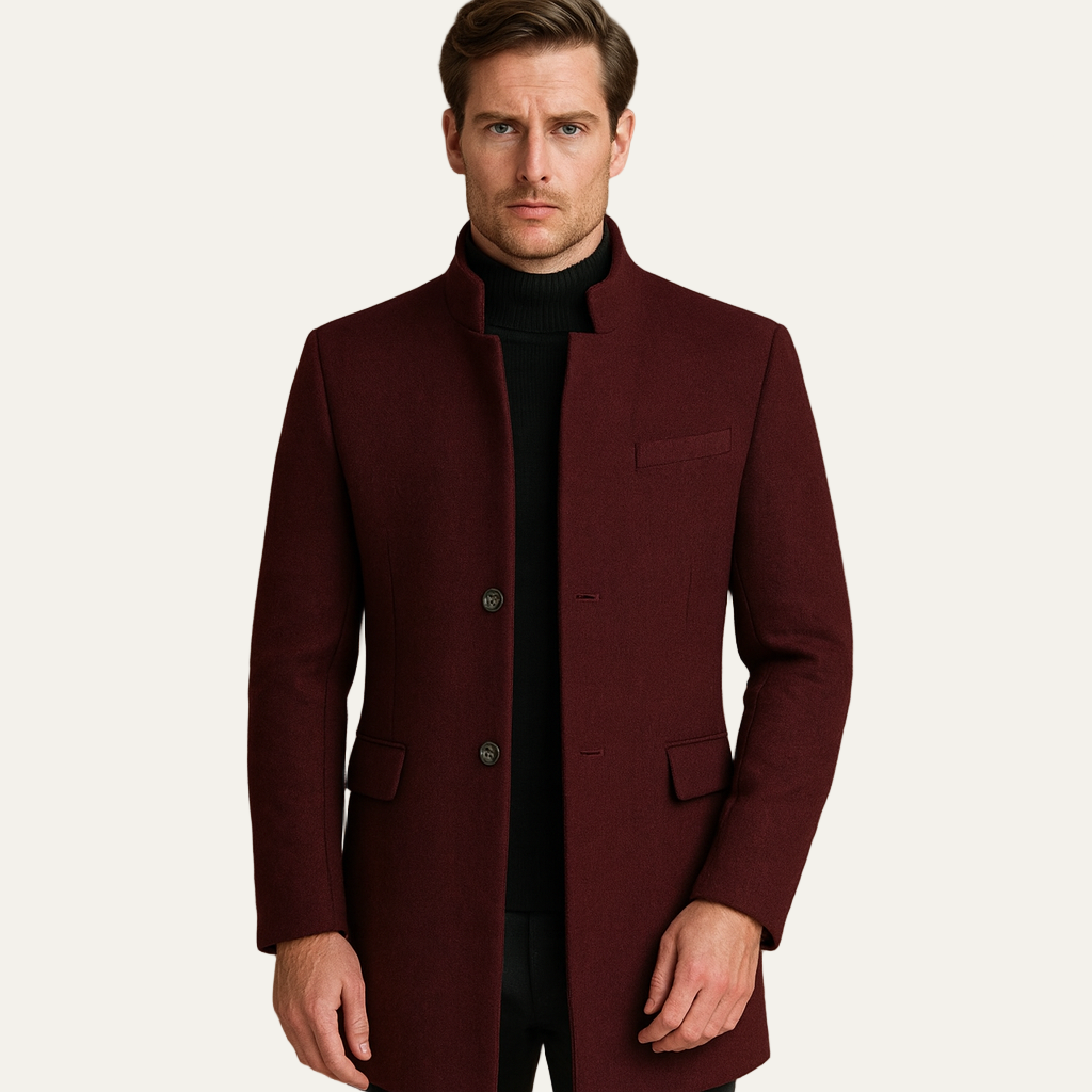 VogeLuxe | Men’s Slim Mandarin Collar Tailored Coat 1