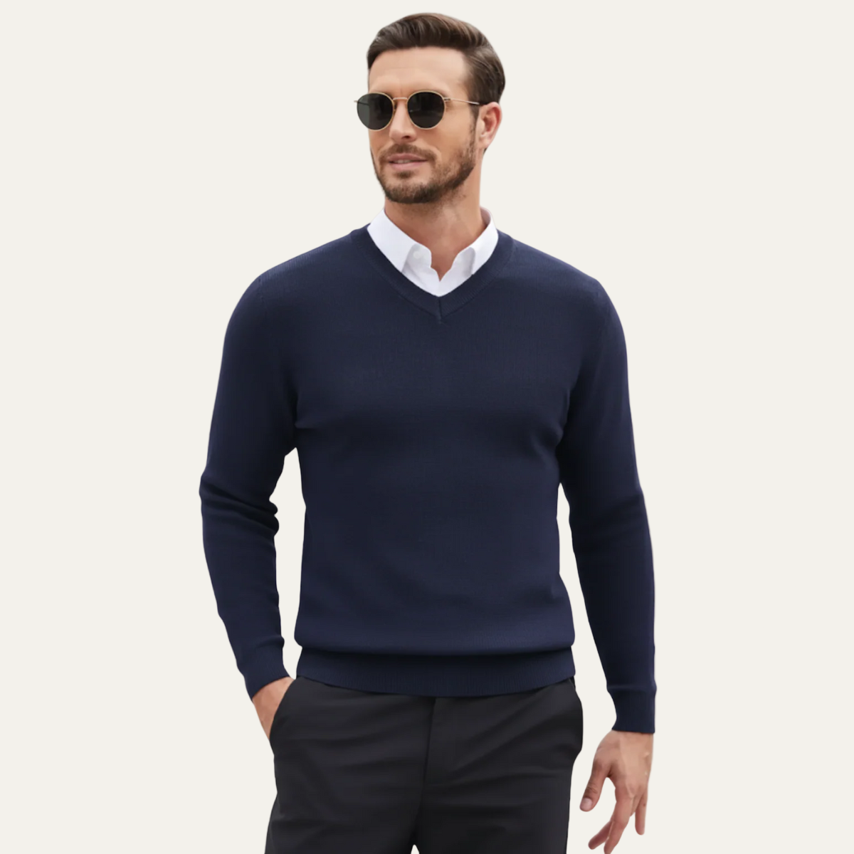 VogeLuxe | Men’s Smooth-Knit V-Neck Sweater 0