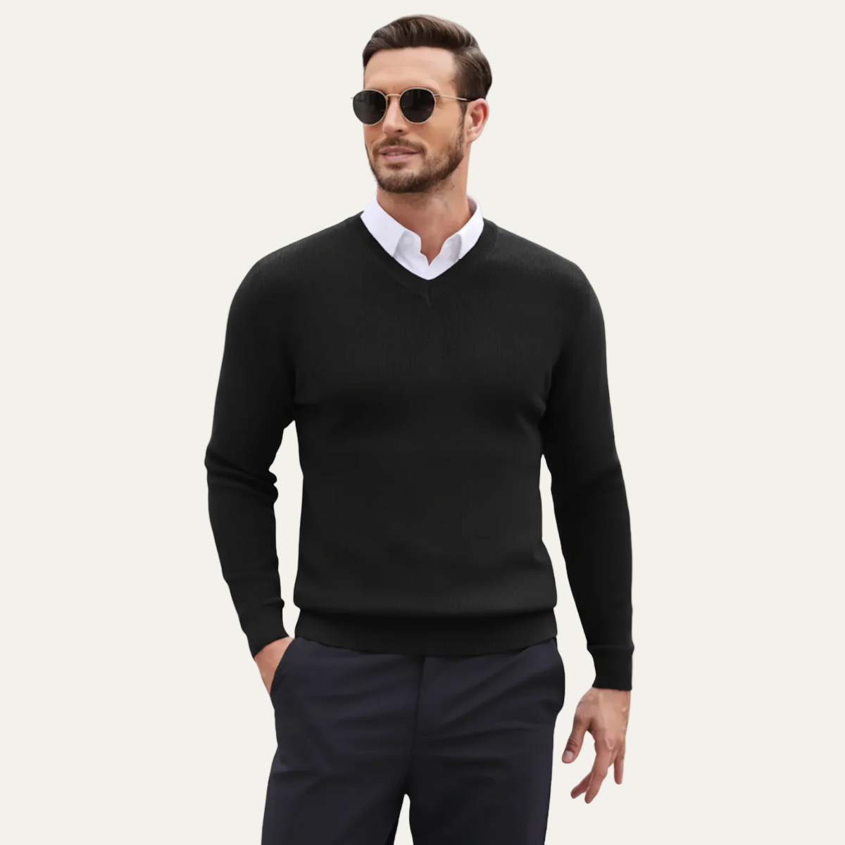 VogeLuxe | Men’s Smooth-Knit V-Neck Sweater 4