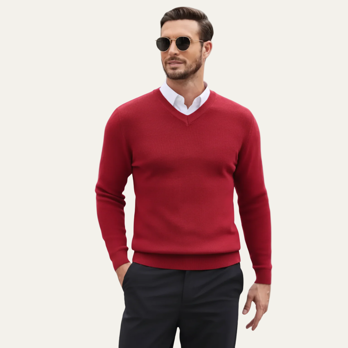 VogeLuxe | Men’s Smooth-Knit V-Neck Sweater 5