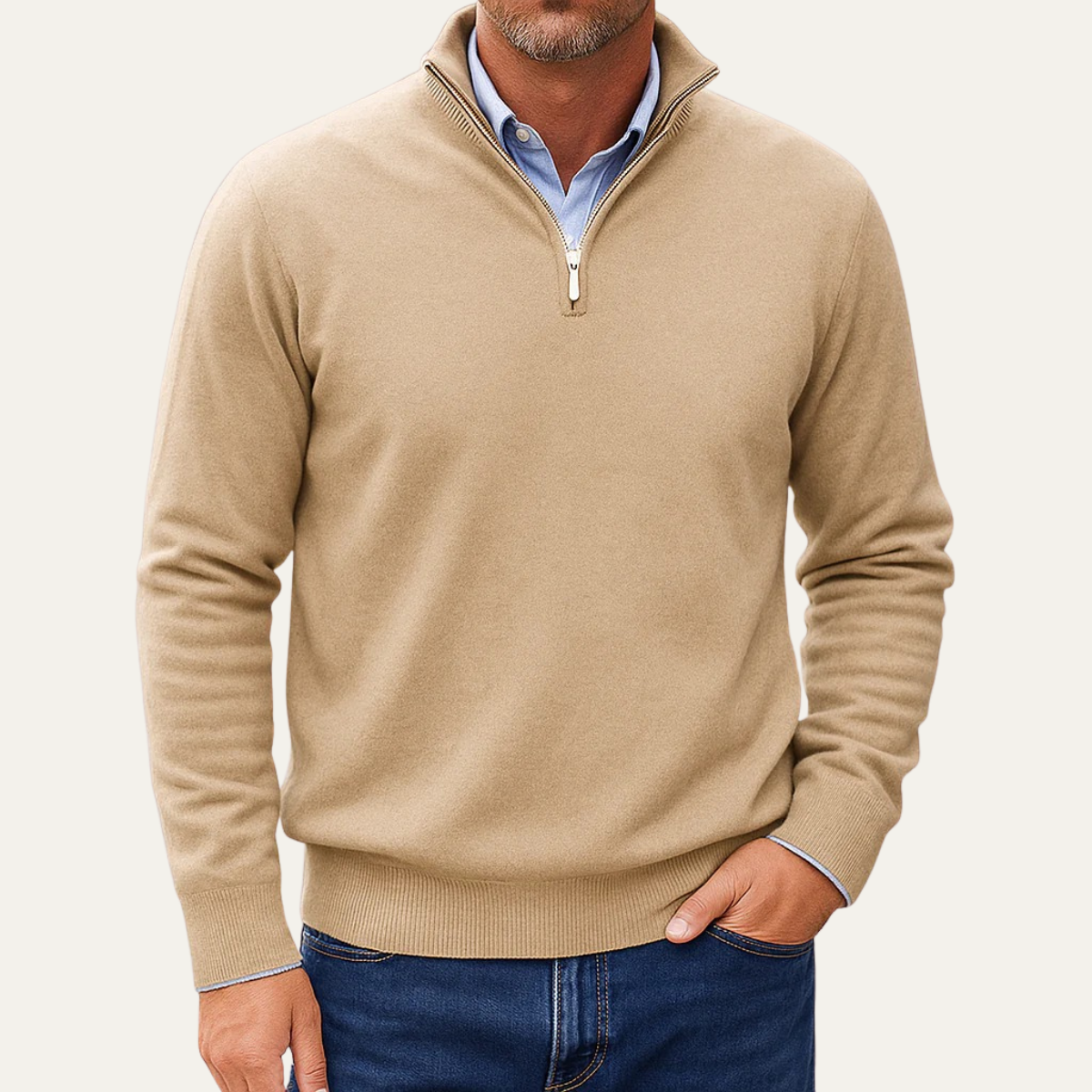 VogeLuxe | Men’s Smooth Knit Quarter-Zip Sweater 3