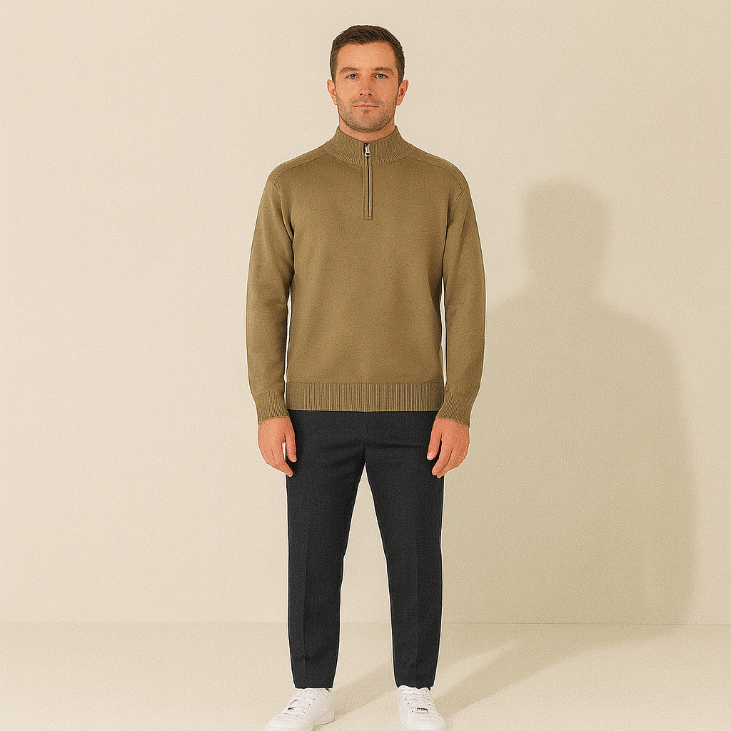VogeLuxe | Men’s Solid Quarter-Zip Sweater with Mock Neck 4