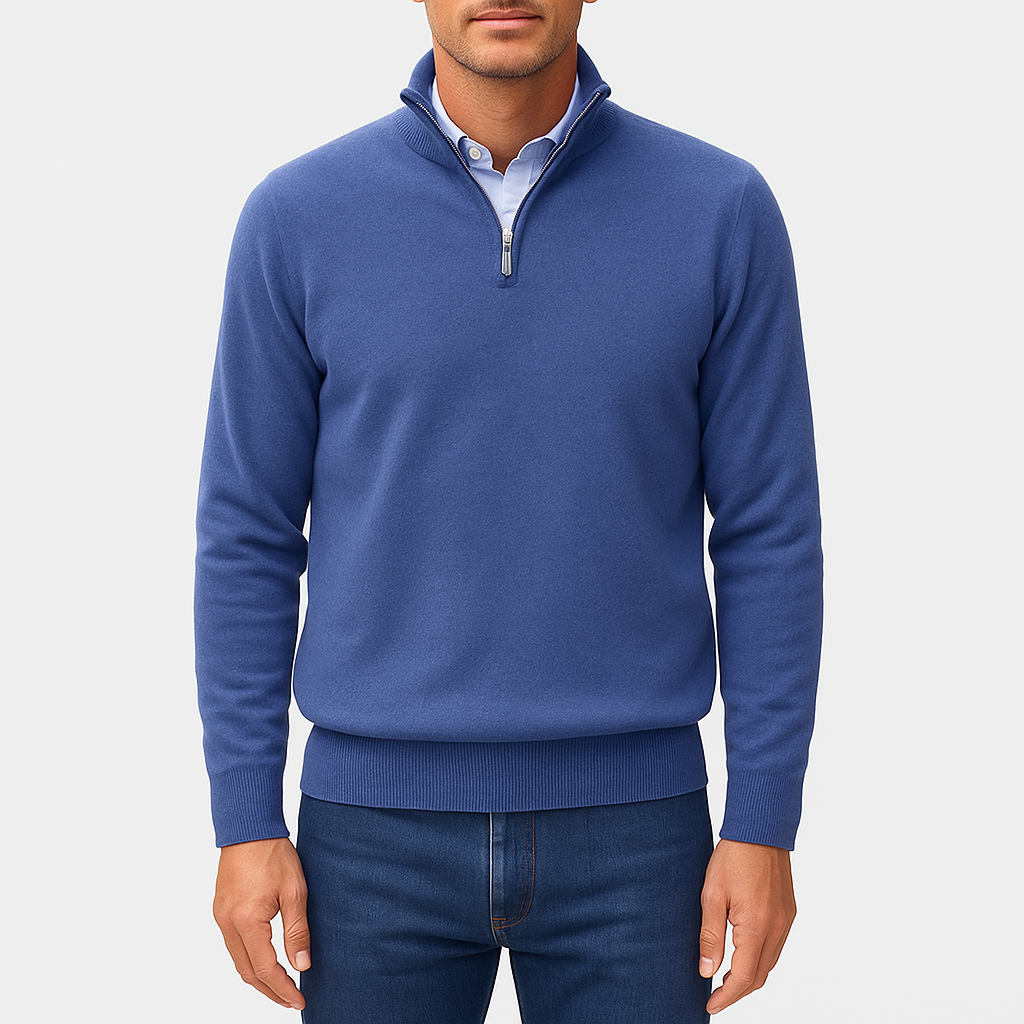 VogeLuxe | Men’s Solid Wool Zip-Up Polo Shirt 0
