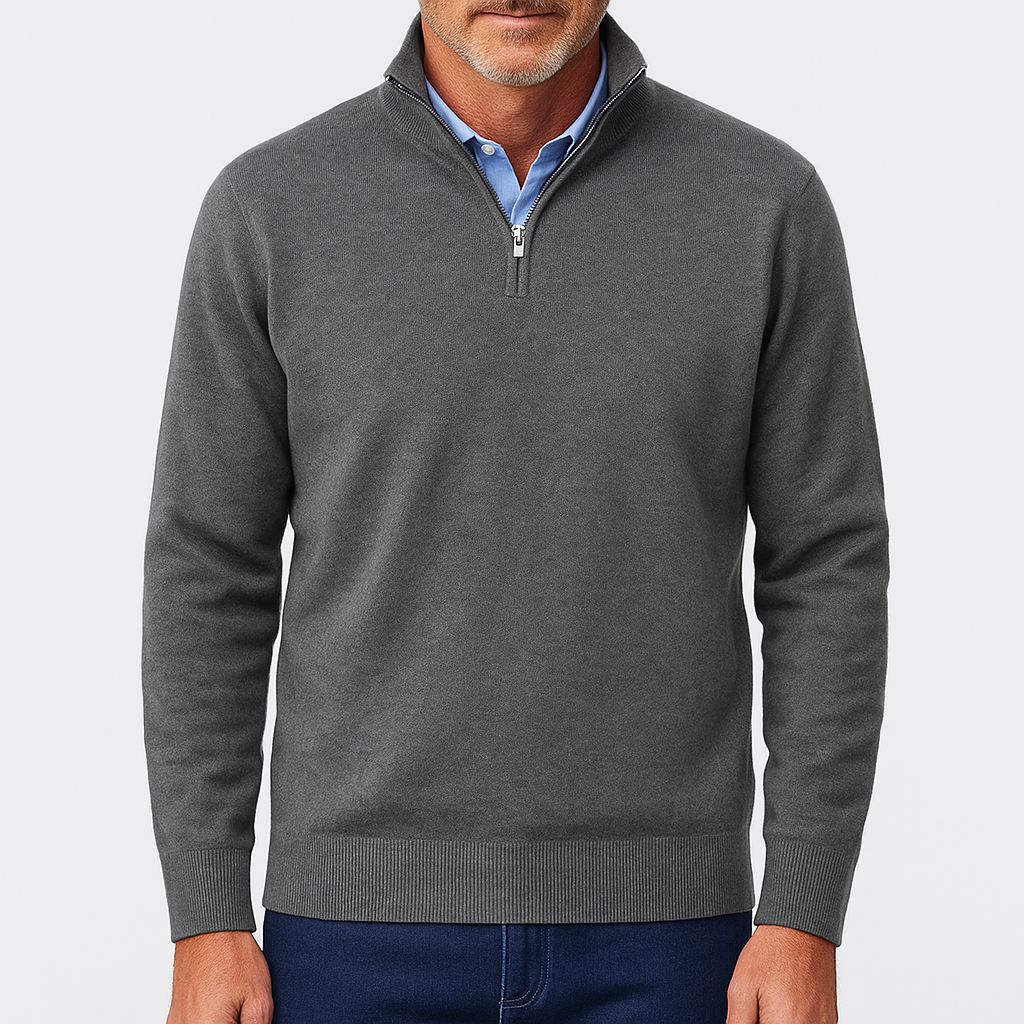 VogeLuxe | Men’s Solid Wool Zip-Up Polo Shirt 1