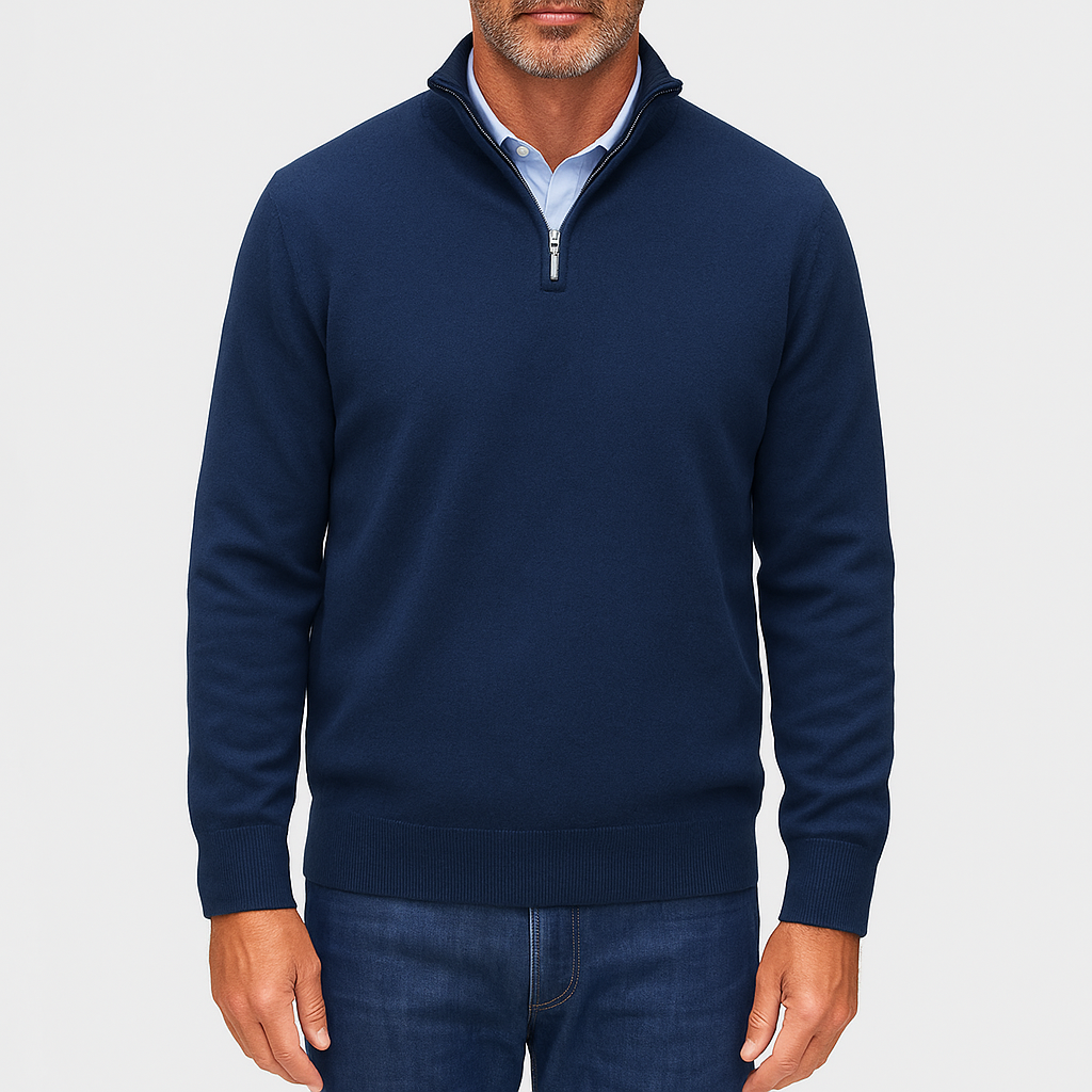 VogeLuxe | Men’s Solid Wool Zip-Up Polo Shirt 2