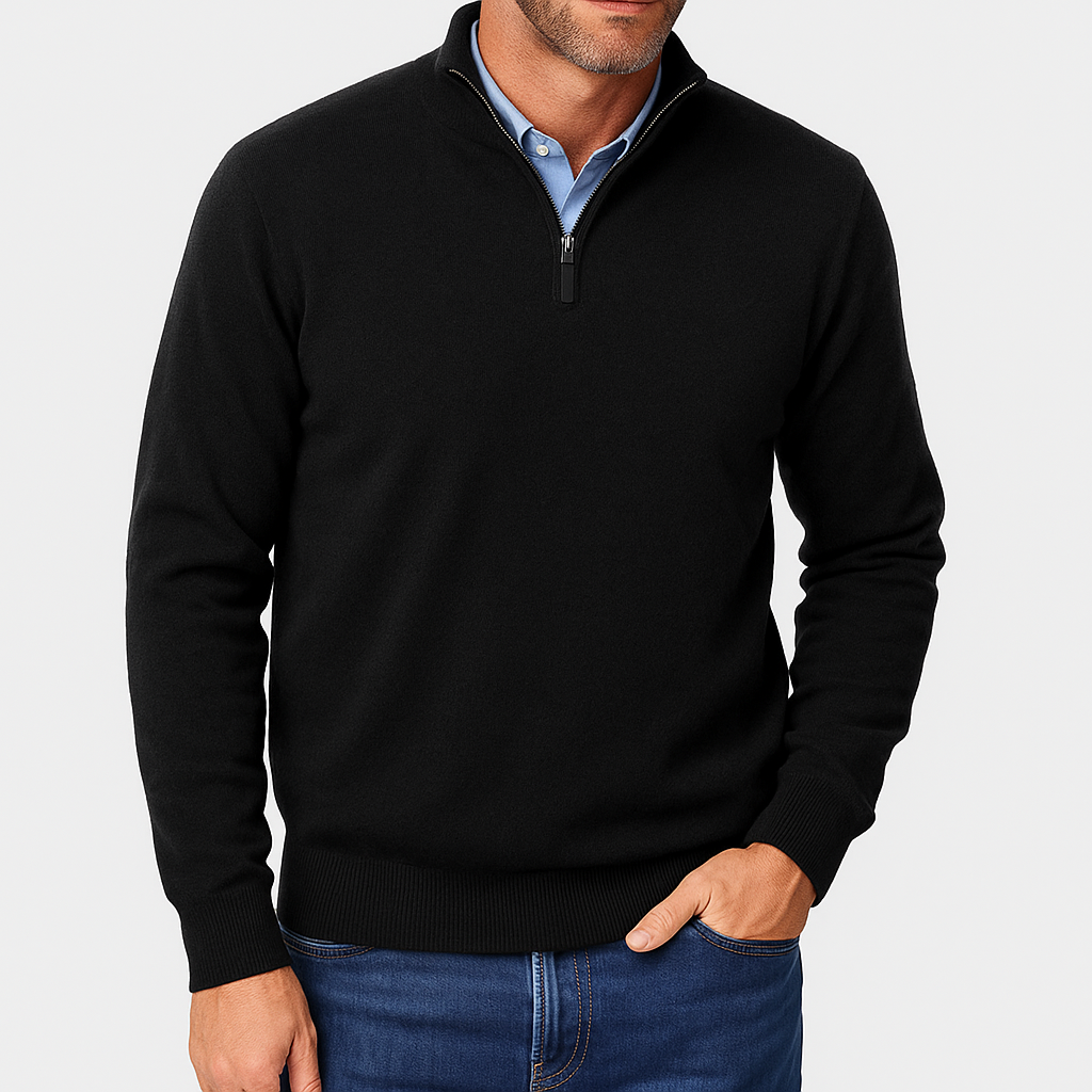 VogeLuxe | Men’s Solid Wool Zip-Up Polo Shirt 4