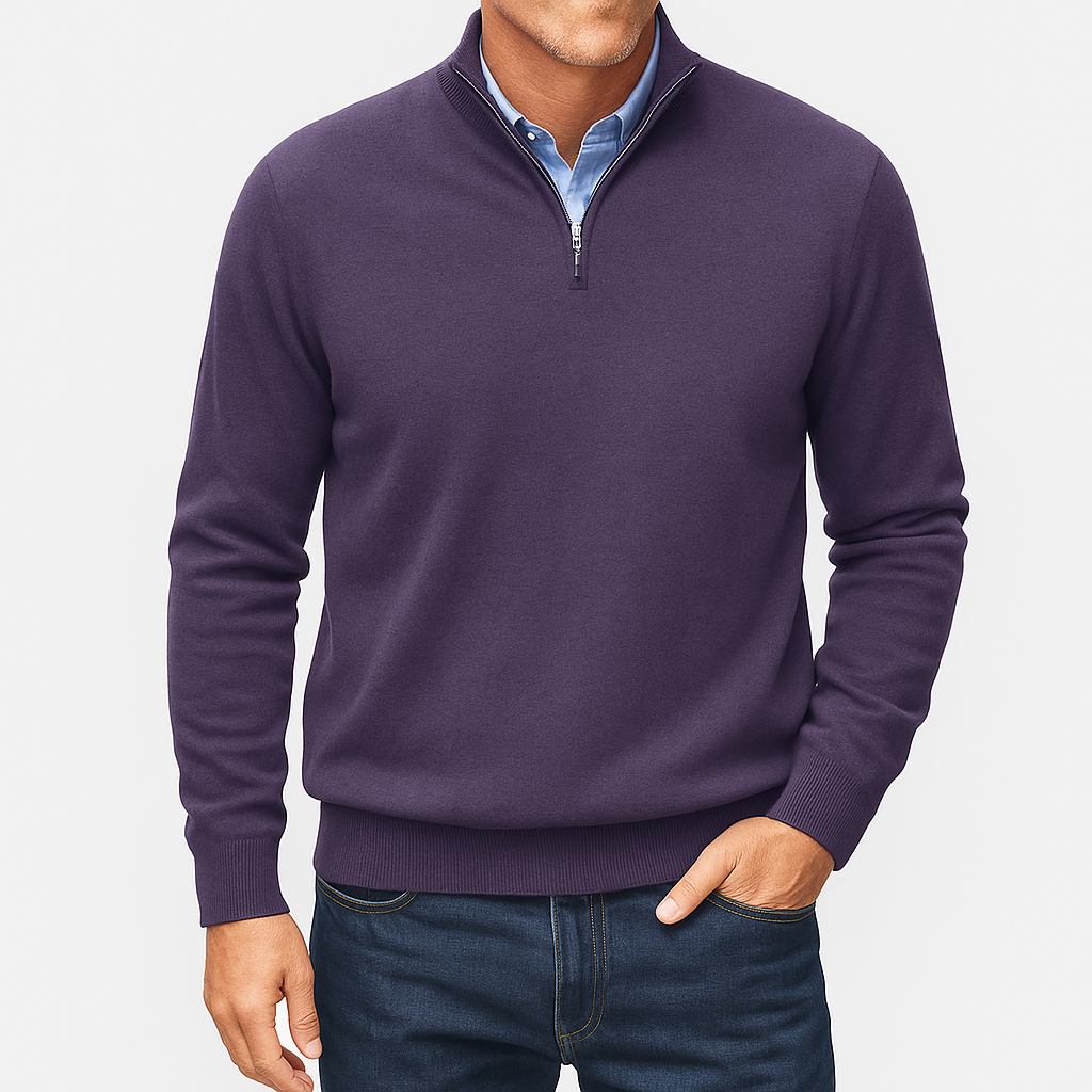 VogeLuxe | Men’s Solid Wool Zip-Up Polo Shirt 5